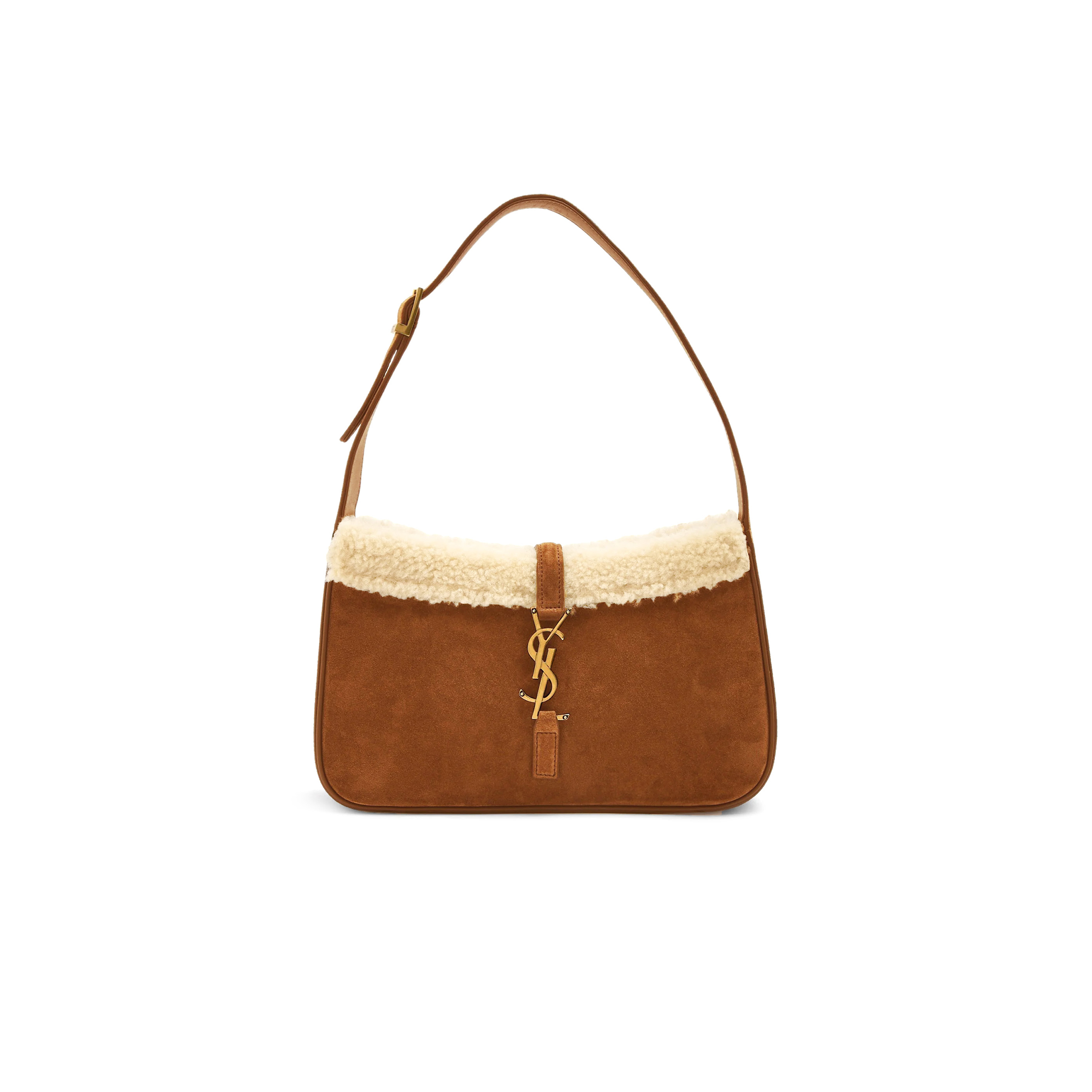 YSL LE 5 À 7 IN SHEARLING-TRIMMED NUBUCK 65722811ZLW2281 (23*16*6.5cm)